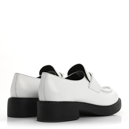 Prada Spazzolato Metal Triangle Logo 50mm Loafers 40.5 White Black 5 of 13