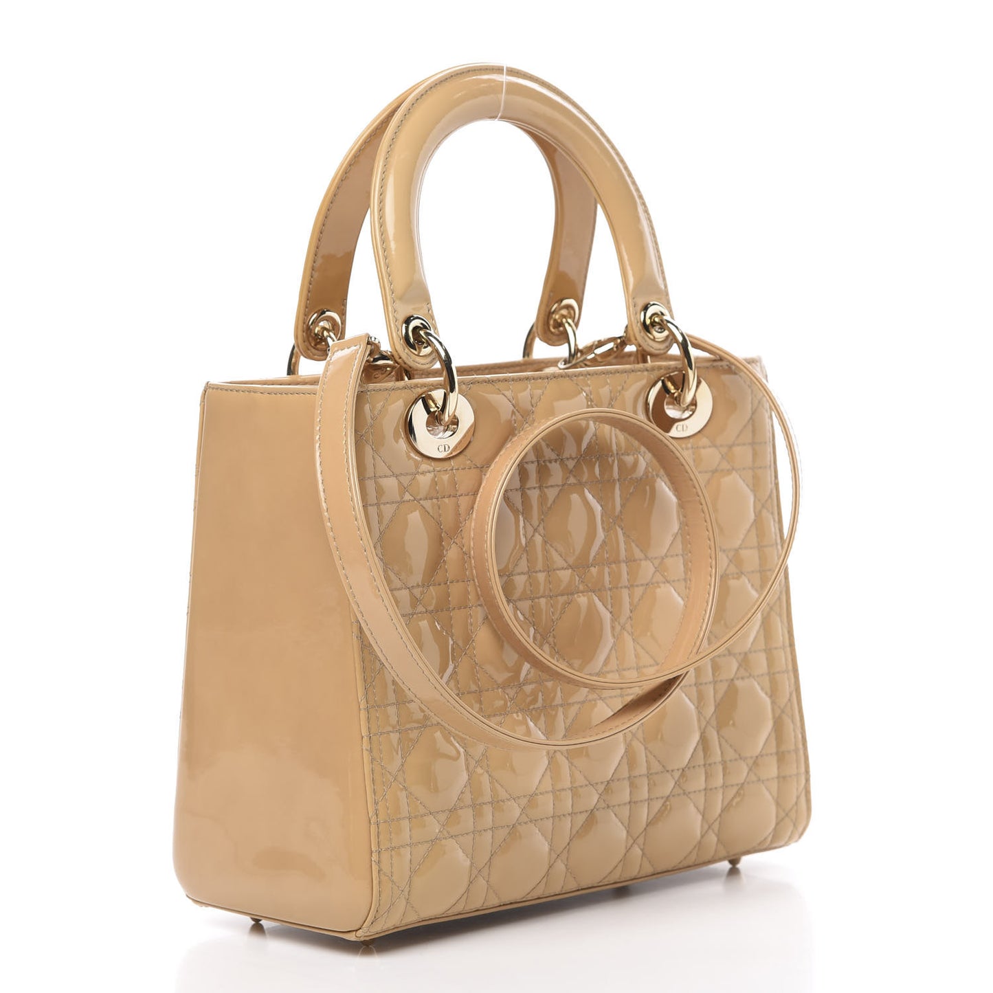 Patent Cannage Medium Lady Dior Beige