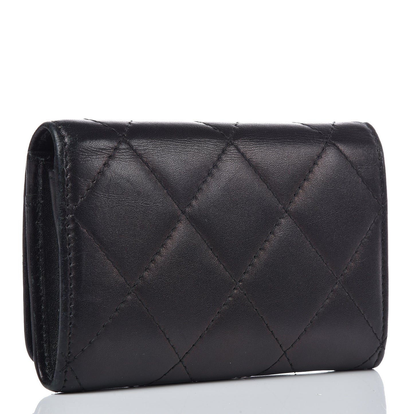Calfskin Quilted Cambon Business Card Holder Black