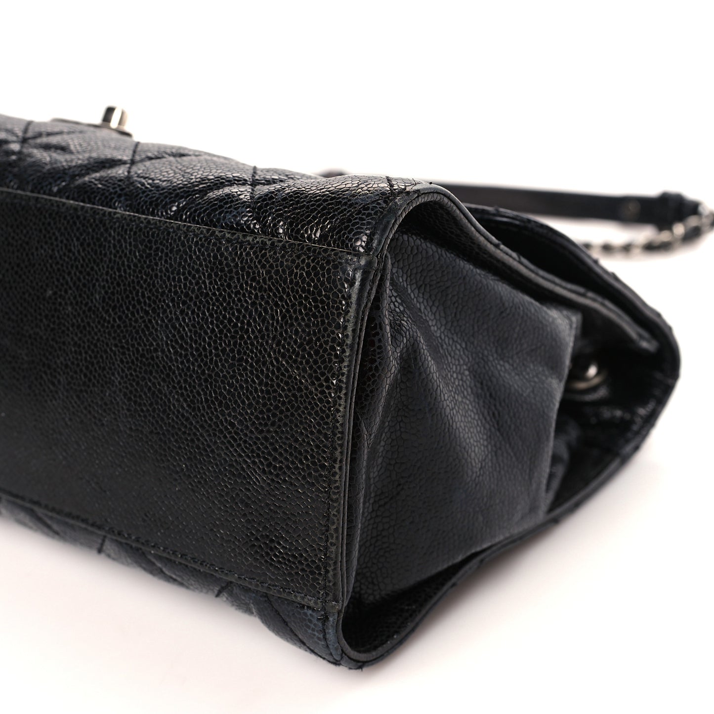 Crumpled Grained Calfskin Jumbo CC Crave Flap Black