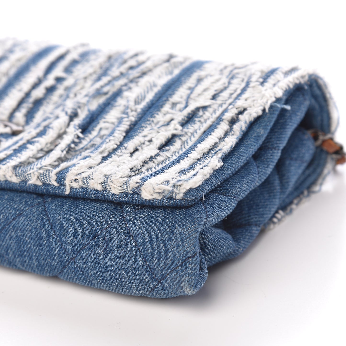 Denim Fringe Medium Single Flap Bag Blue