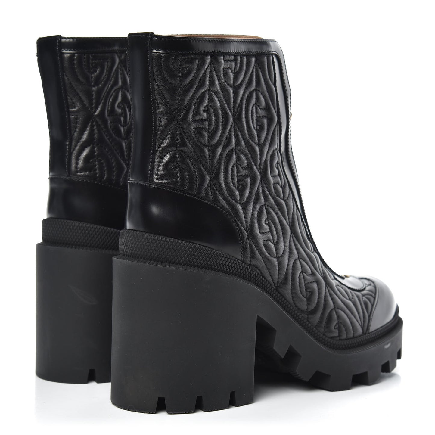 Calfskin Nappa Rhombus Quilted Trip Ankle Boots 37.5 Black