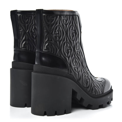 Gucci Calfskin Nappa Rhombus Quilted Trip Ankle Boots 37.5 Black 4 of 8