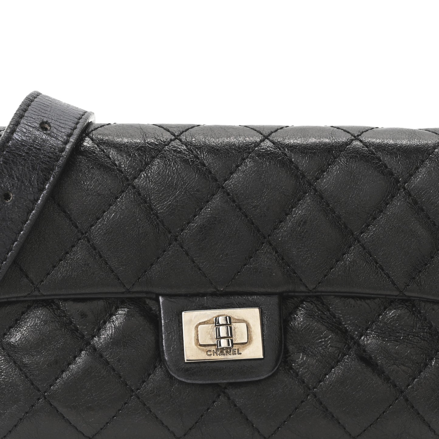 Glazed Calfskin Quilted 2.55 Reissue Flap Belt Bag Clutch 85 34 Black