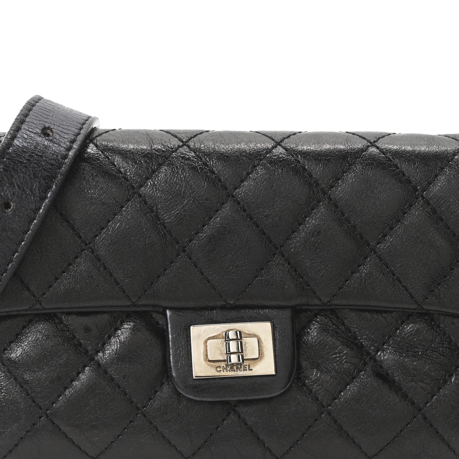 Chanel Glazed Calfskin Quilted 2.55 Reissue Flap Belt Bag Clutch 85 34 Black 6 of 8