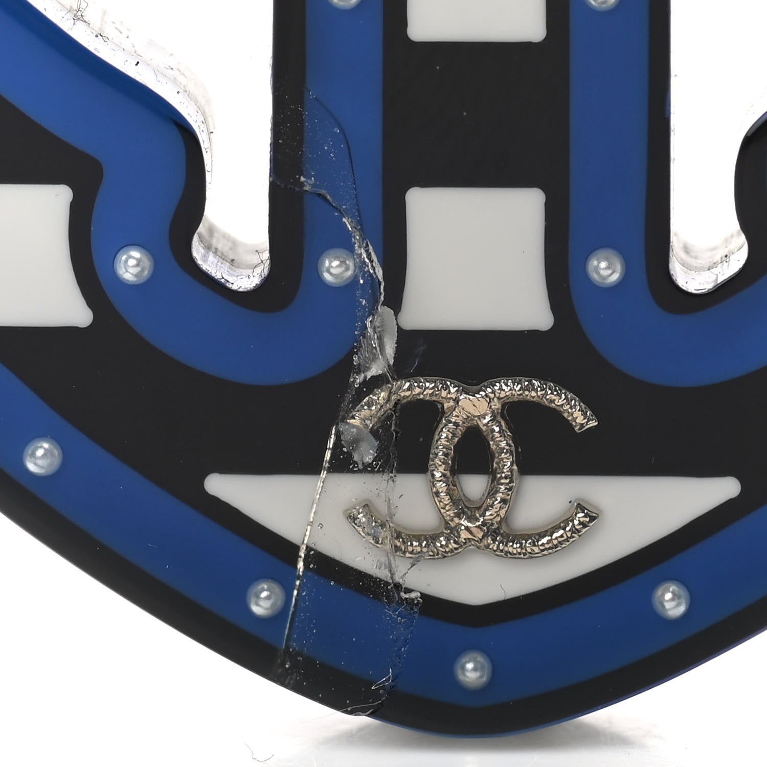 Chanel Resin Pearl Anchor CC Brooch Black Blue 6 of 8