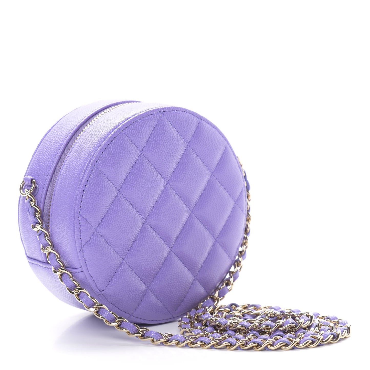 Caviar Quilted Round Clutch With Chain Purple