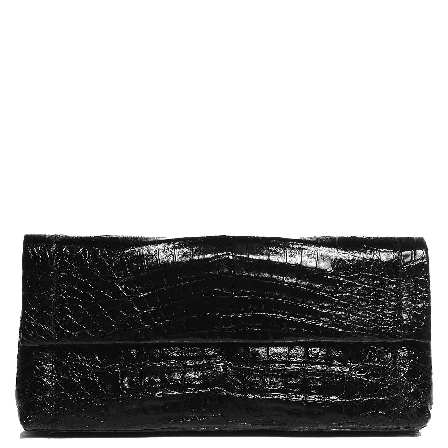 Glossy Crocodile Gotham Flap Clutch Black Shine