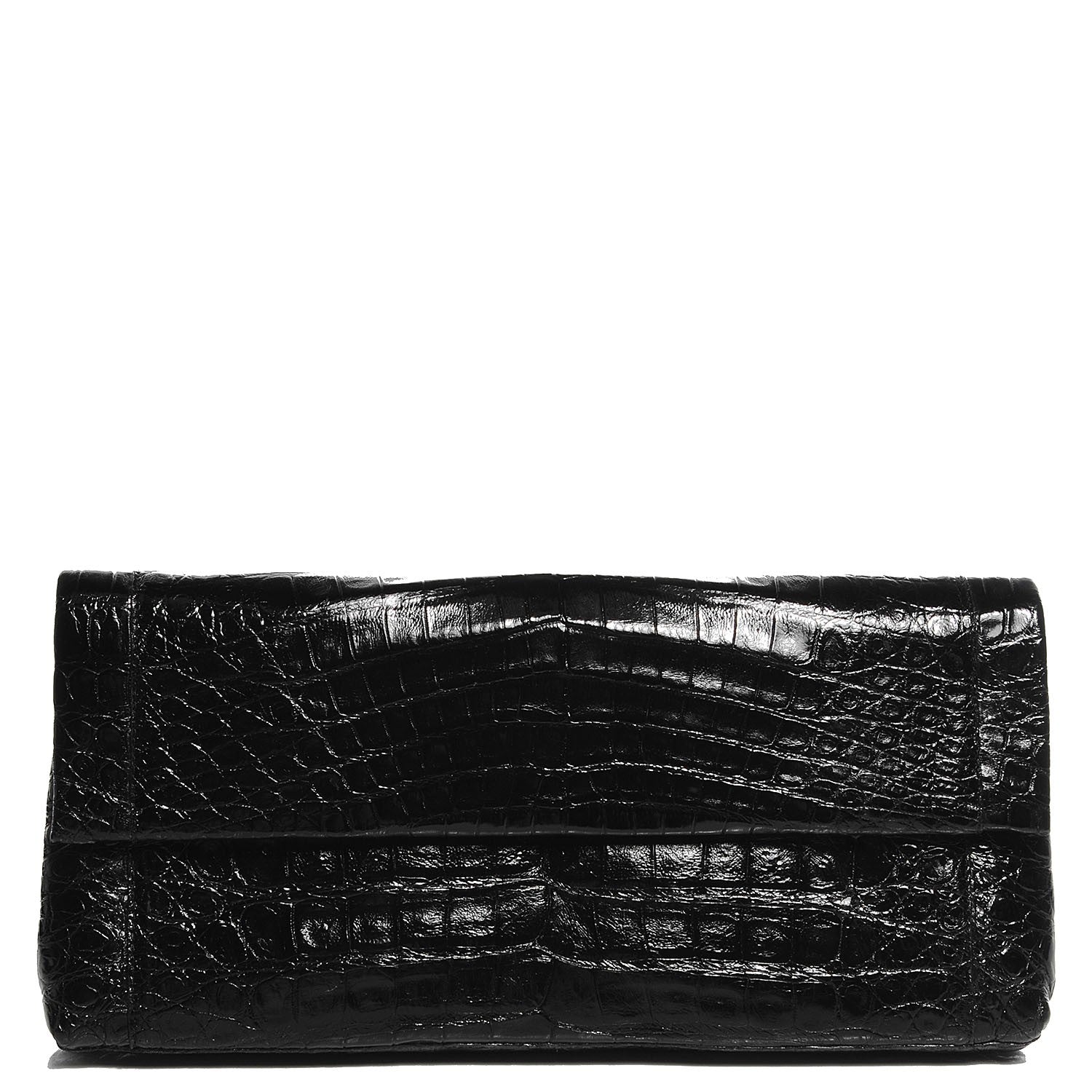 Nancy Gonzalez Glossy Crocodile Gotham Flap Clutch Black Shine 1 of 7