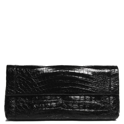 Nancy Gonzalez Glossy Crocodile Gotham Flap Clutch Black Shine 1 of 7