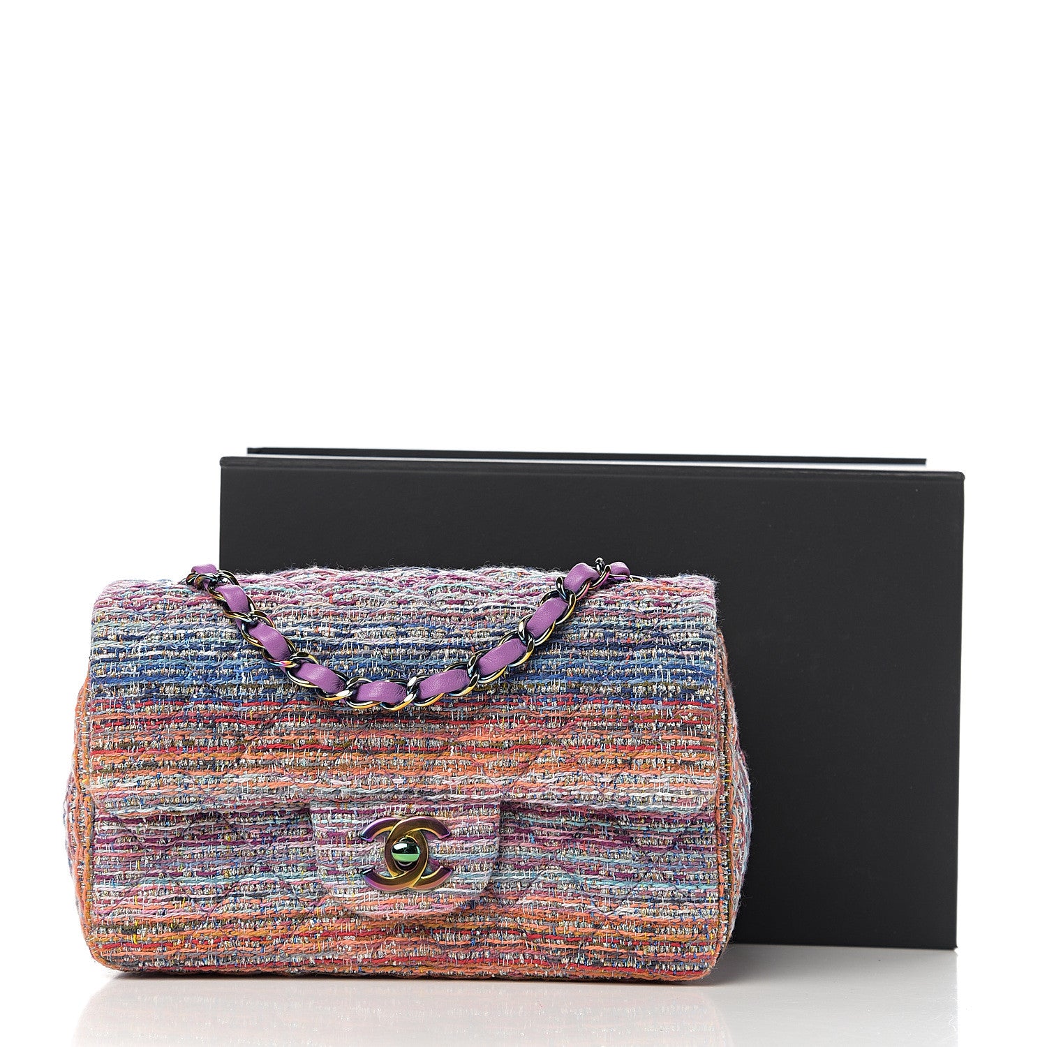 Chanel Tweed Quilted Mini Rectangular Flap Blue Pink Orange 10 of 10