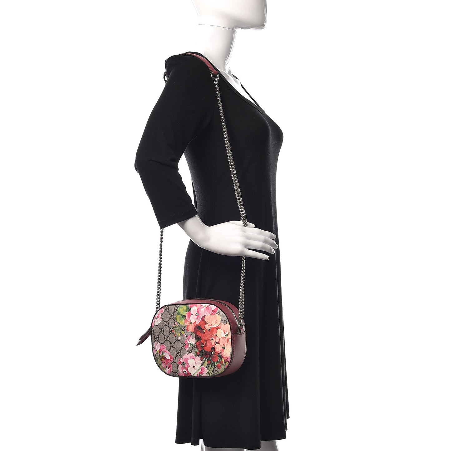 GG Supreme Monogram Blooms Mini Chain Shoulder Bag Beige Multicolor Dry Rose