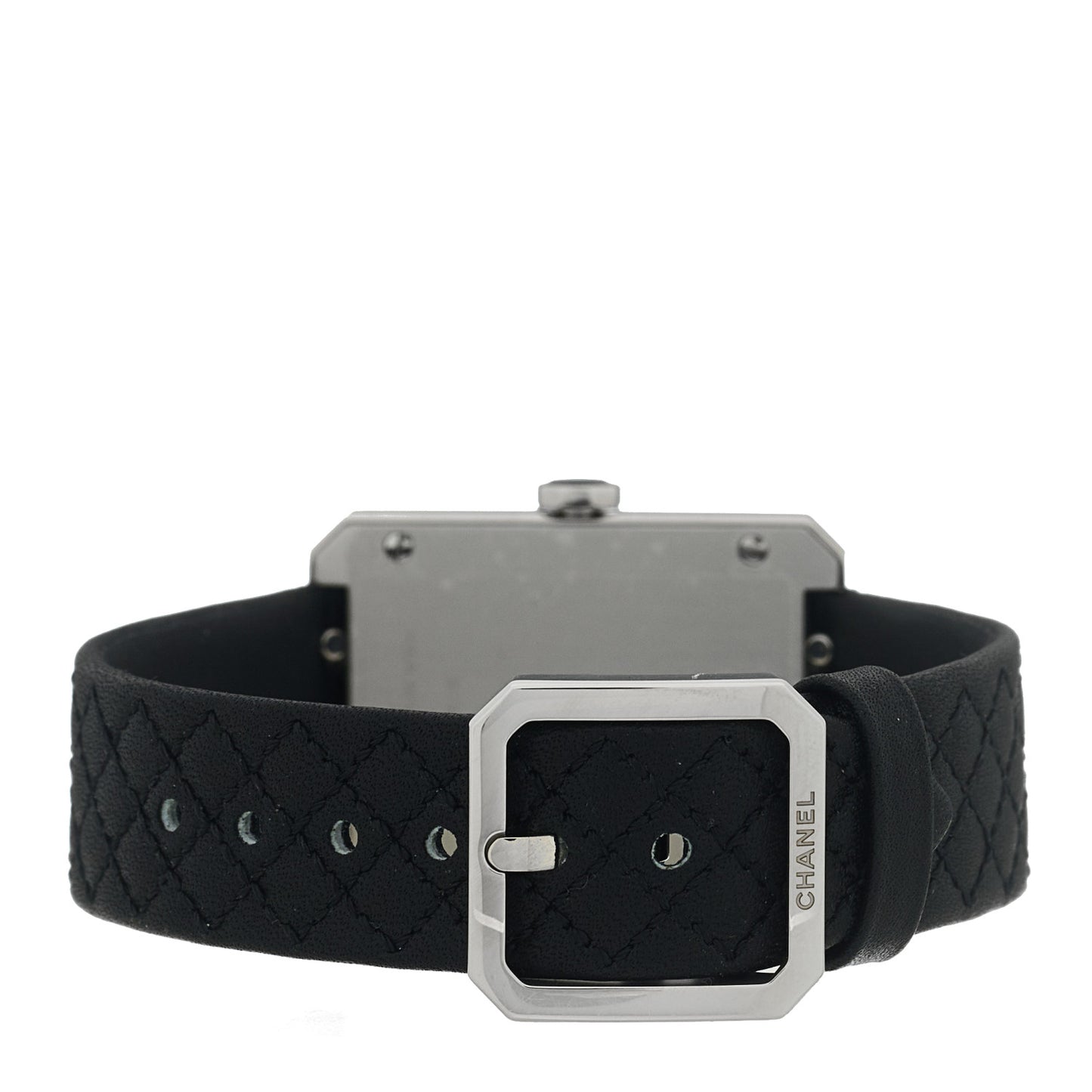 Stainless Steel Calfskin Diamond Bezel 27mm Boy-Friend Quilt Quartz Watch Black