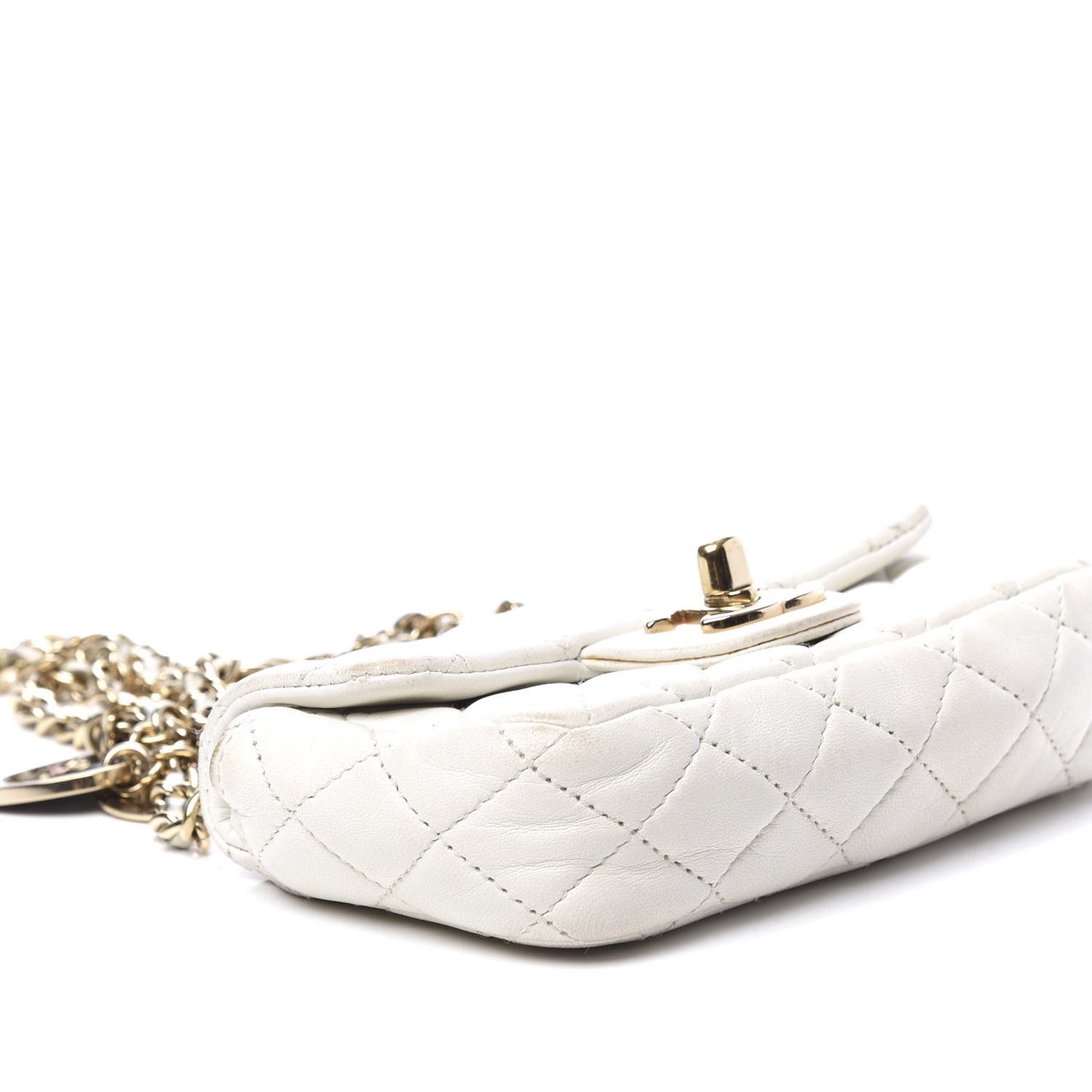 Lambskin Quilted Extra Mini Flap Heart Valentine Charms White