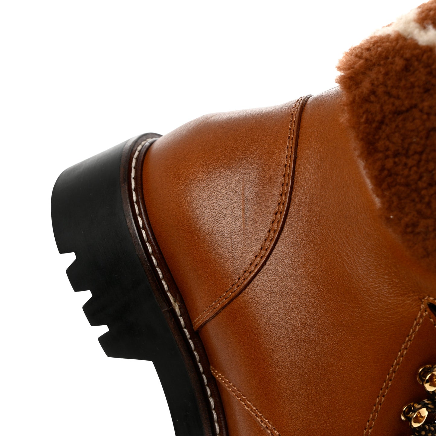 Calfskin Shearling Territory Ranger Combat Boots 37.5 Cognac