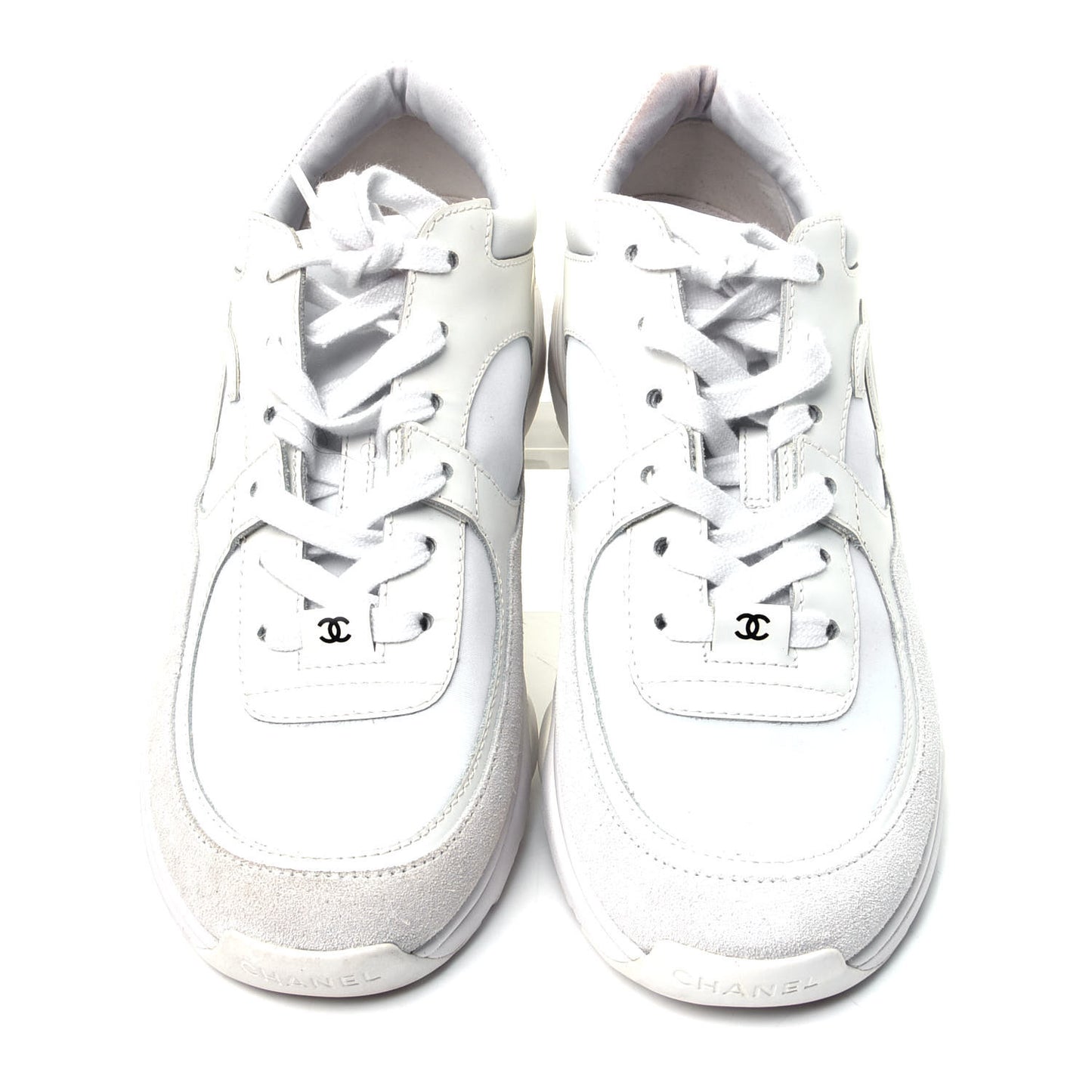 Suede Calfskin Fabric CC Sneakers 38.5 White