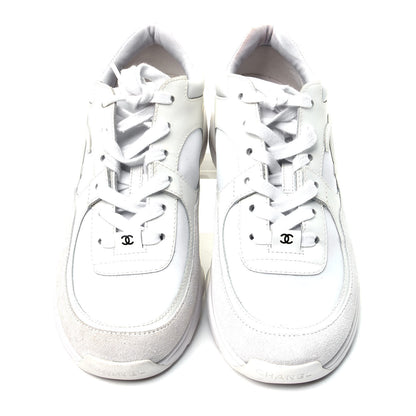 Chanel Suede Calfskin Fabric CC Sneakers 38.5 White 5 of 11