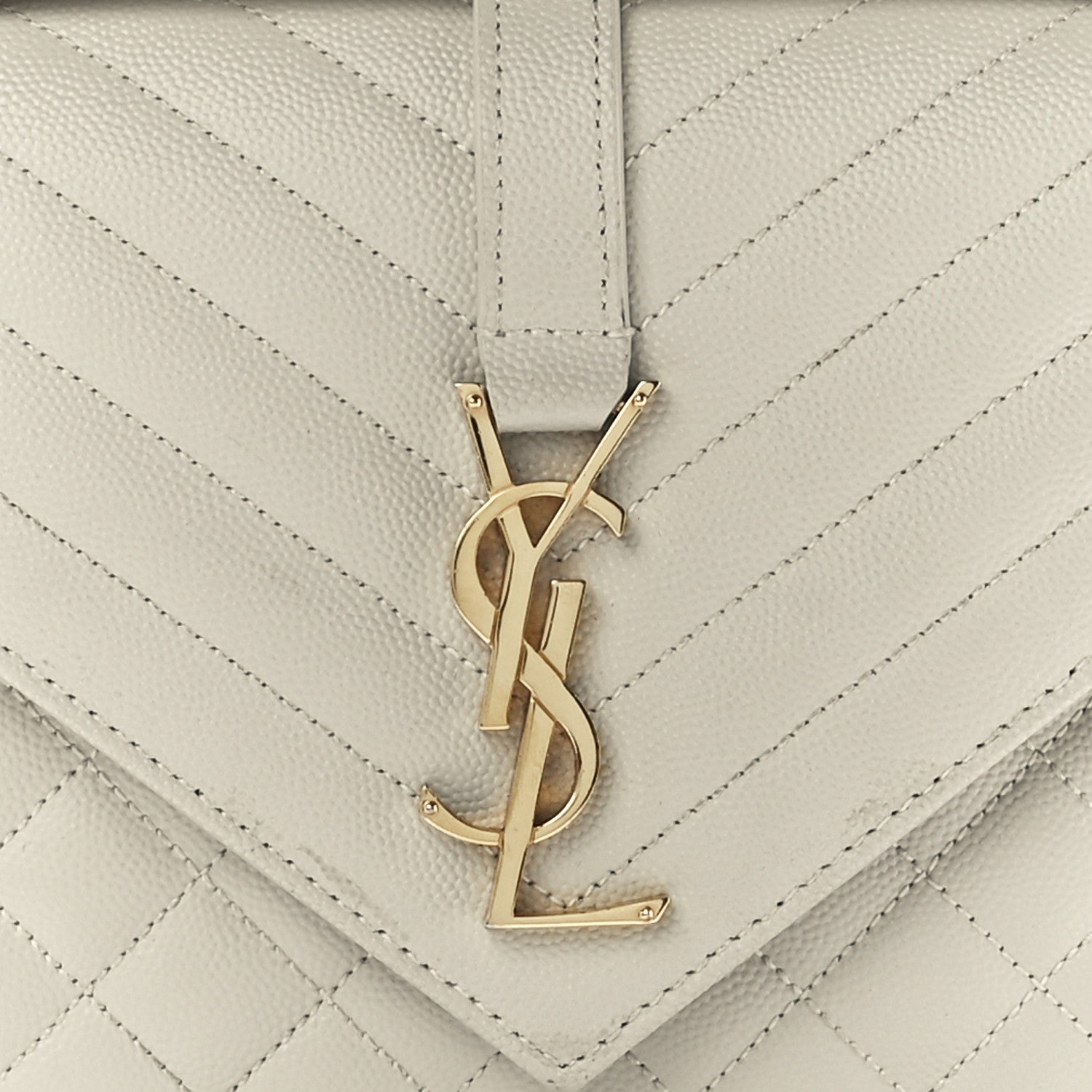 Saint Laurent Grain De Poudre Textured Mixed Matelasse Medium Triquilt Monogram Satchel Crema Soft 10 of 14