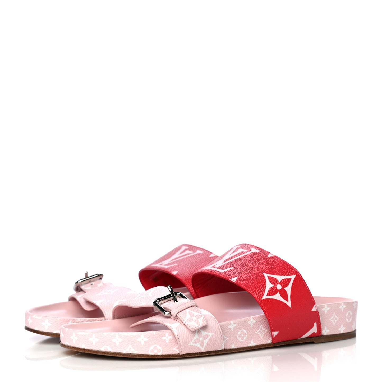 Monogram Giant Bom Dia Flat Mule Sandals 42 Rouge Rose