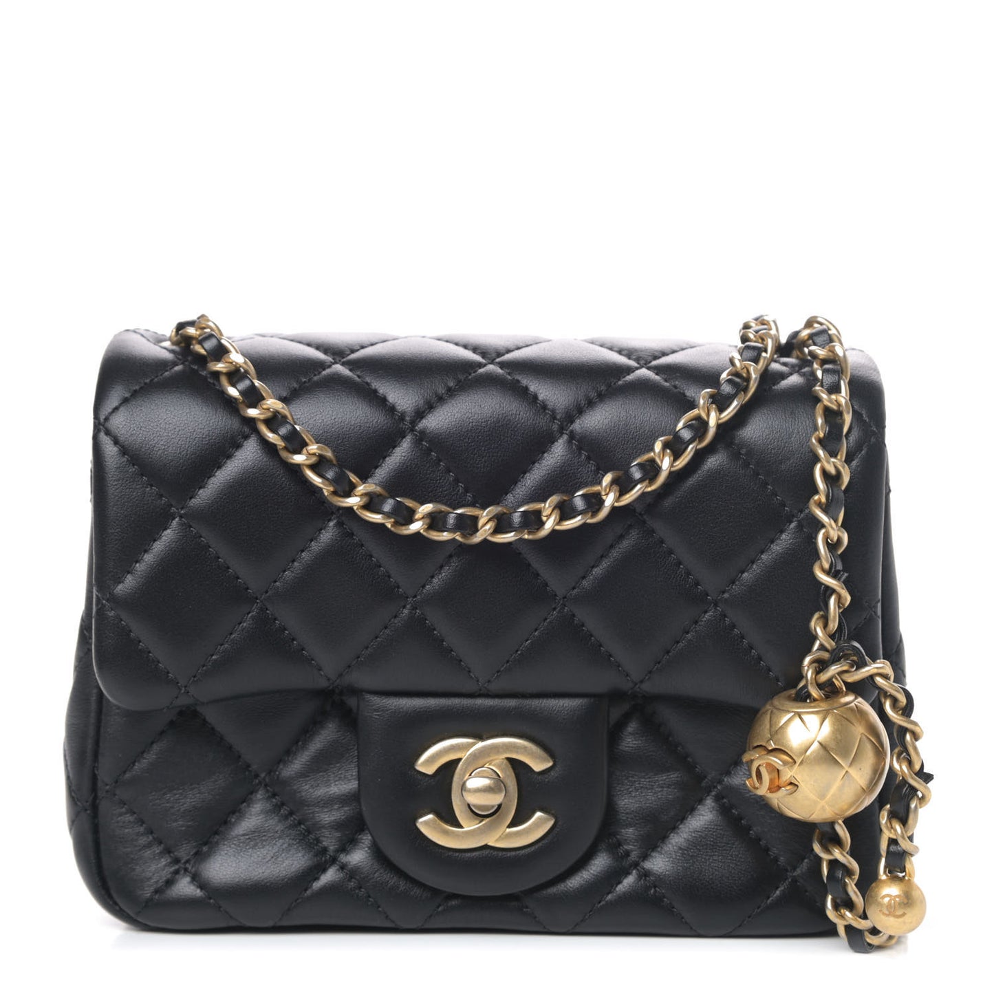 Lambskin Quilted Mini Pearl Crush Flap Black