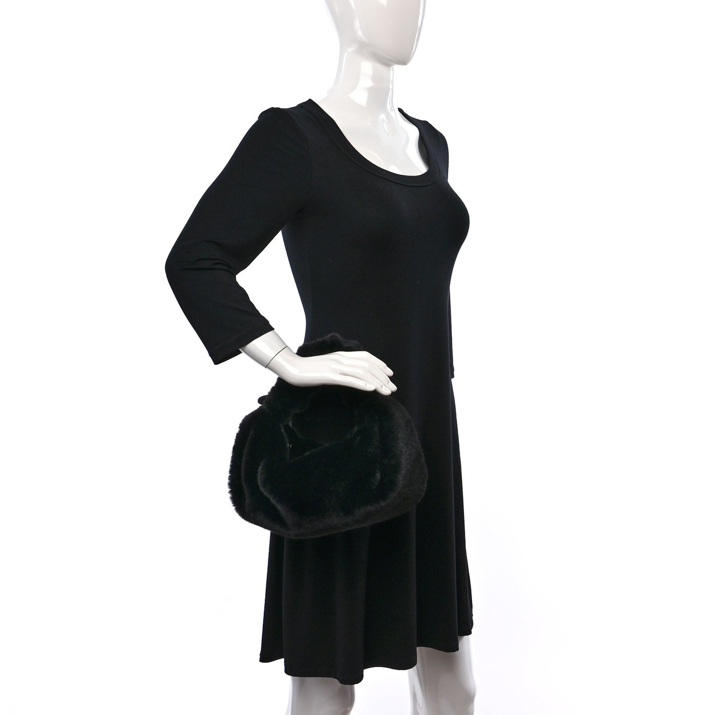 Faux Fur Small Scrunchie Bag Black