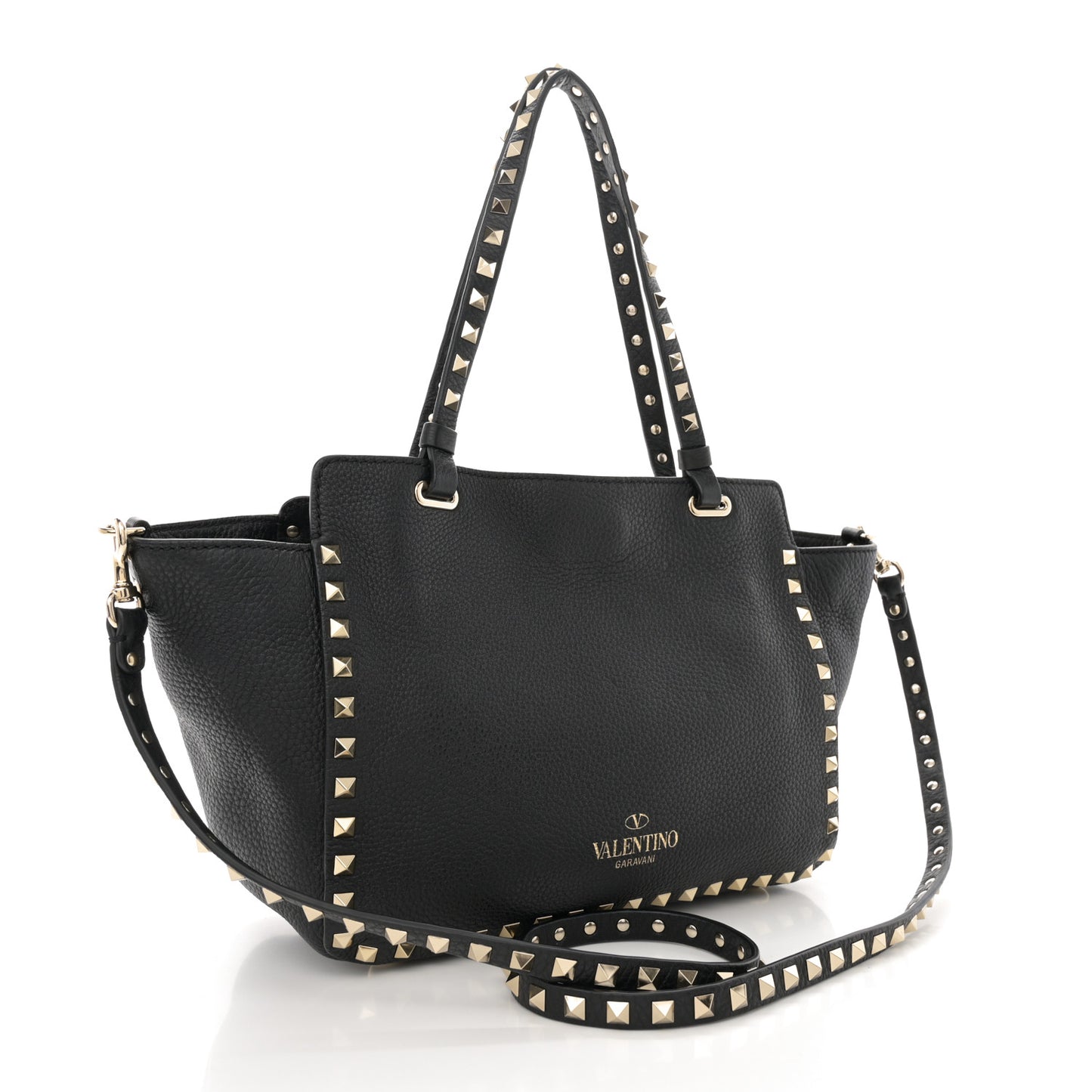 Grained Calfskin Small Rockstud Tote Black