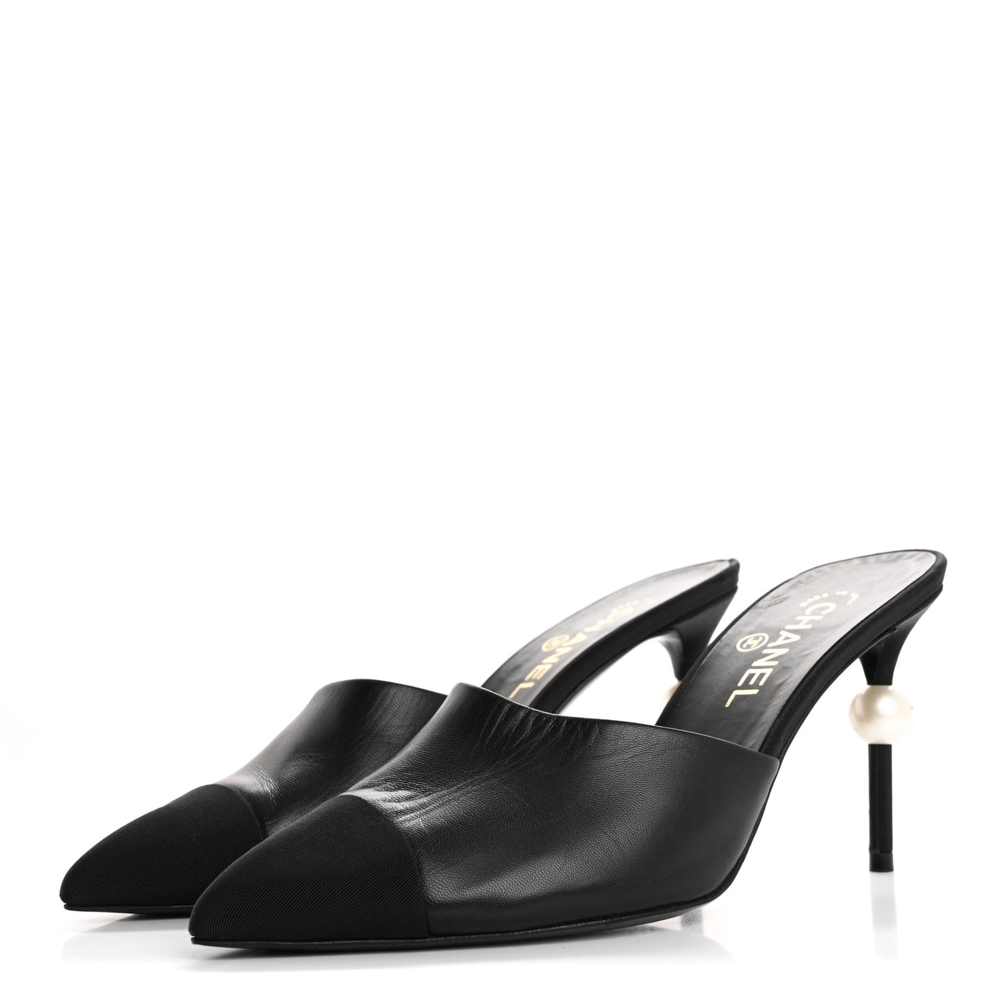 Goatskin Grosgrain Cap Toe Pearl Mule 40 Black