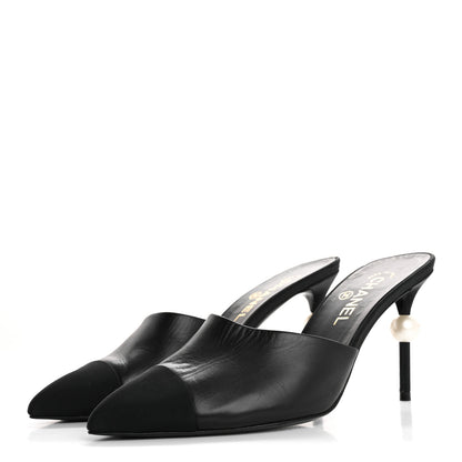 Chanel Goatskin Grosgrain Cap Toe Pearl Mule 40 Black 4 of 12