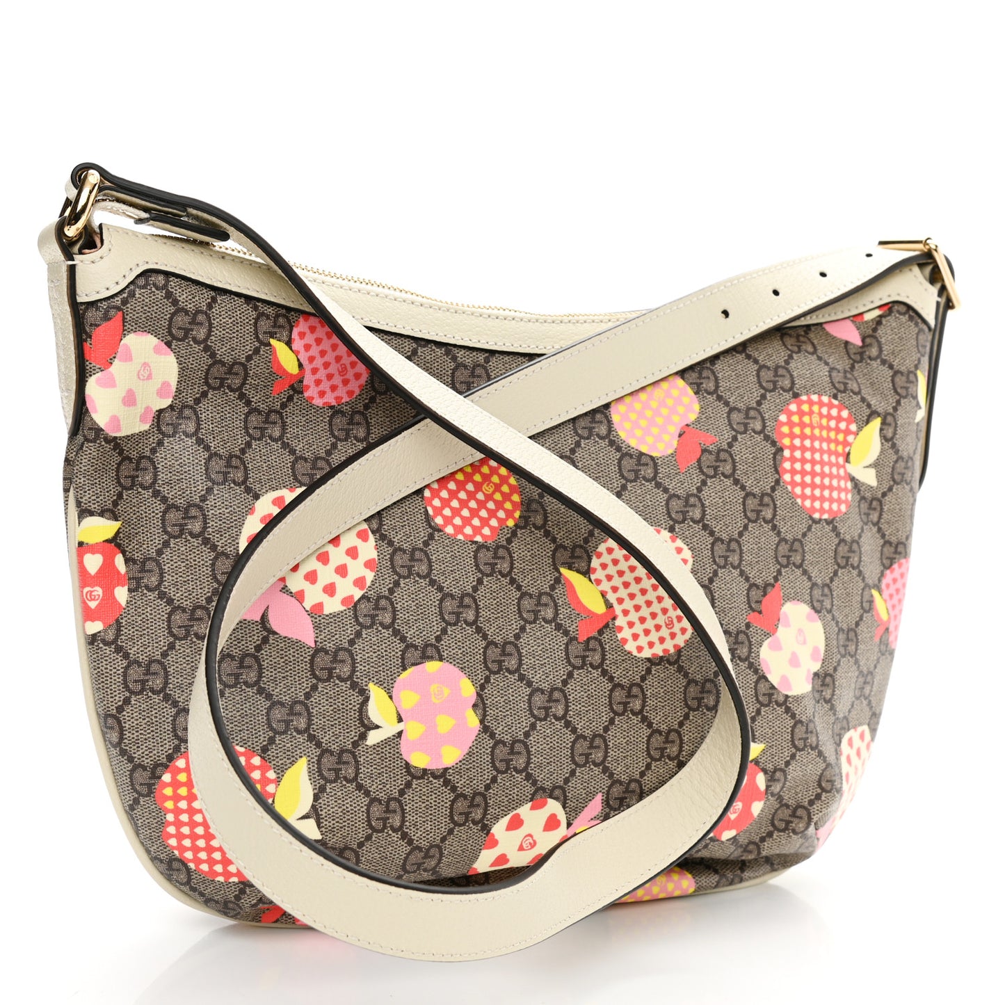 GG Supreme Monogram Les Pommes Small Ophidia Half Moon Hobo Beige Multicolor Mystic White