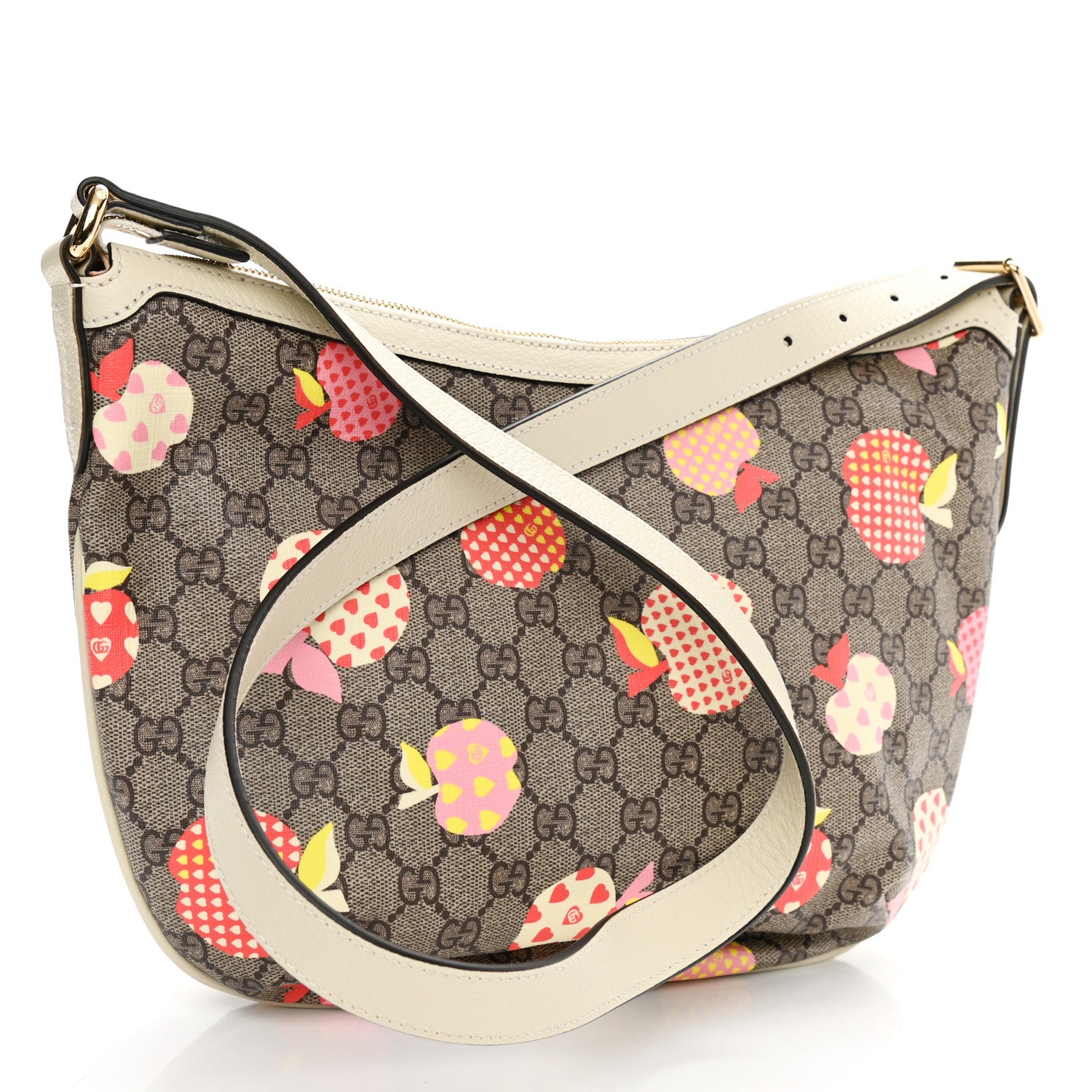 Gucci GG Supreme Monogram Les Pommes Small Ophidia Half Moon Hobo Beige Multicolor Mystic White 3 of 10
