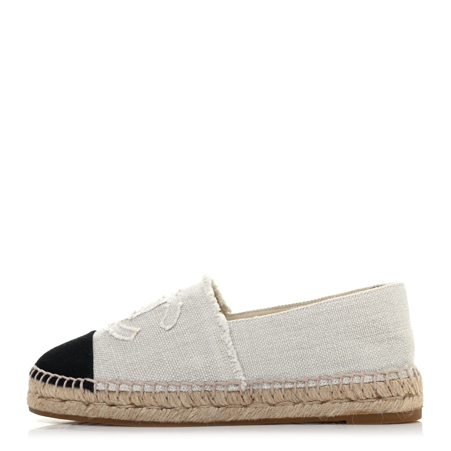 Chanel Linen CC Espadrilles 37 Beige Black 1 of 4