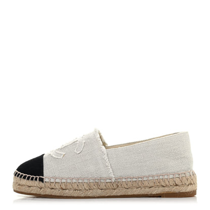 Chanel Linen CC Espadrilles 37 Beige Black 1 of 4