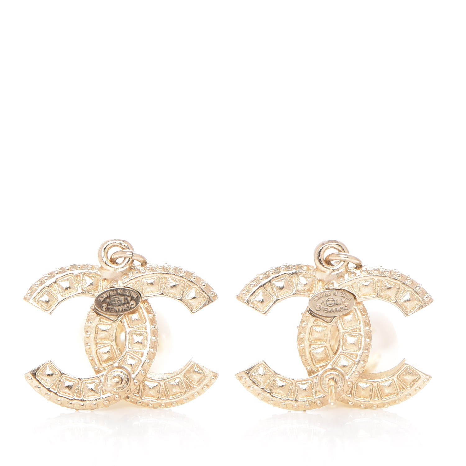 Chanel Crystal Pearl CC Drop Earrings Light Gold 3 of 5