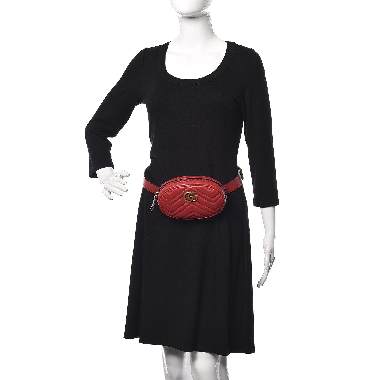 Gucci Calfskin Matelasse GG Marmont Belt Bag 85 34 Hibiscus Red 2 of 10