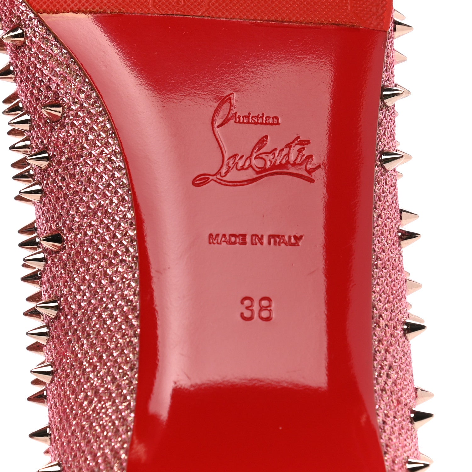 Christian Louboutin Glitter Diams Follies Spikes Flats 38 Pink 6 of 10
