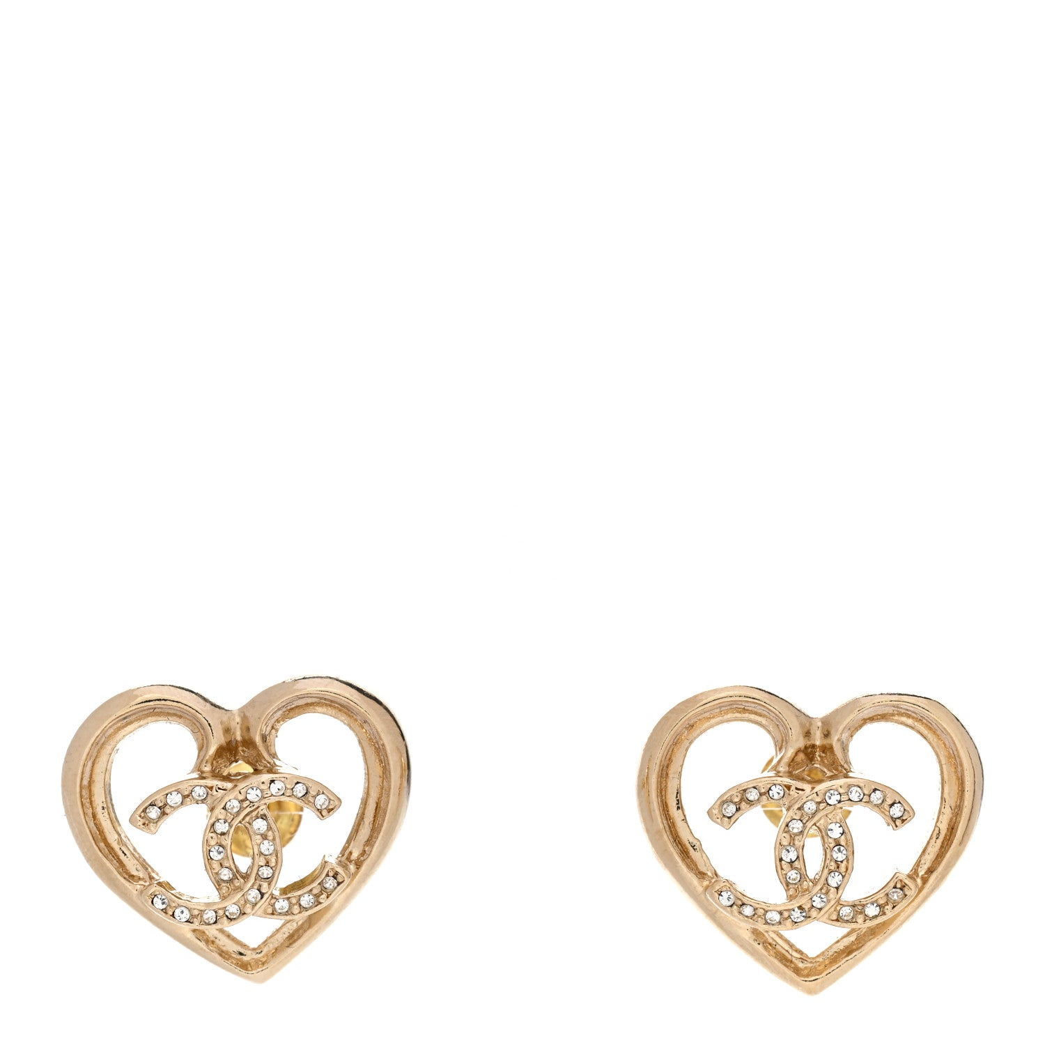Chanel Metal Crystal CC Logo Heart Earrings Gold 1 of 5