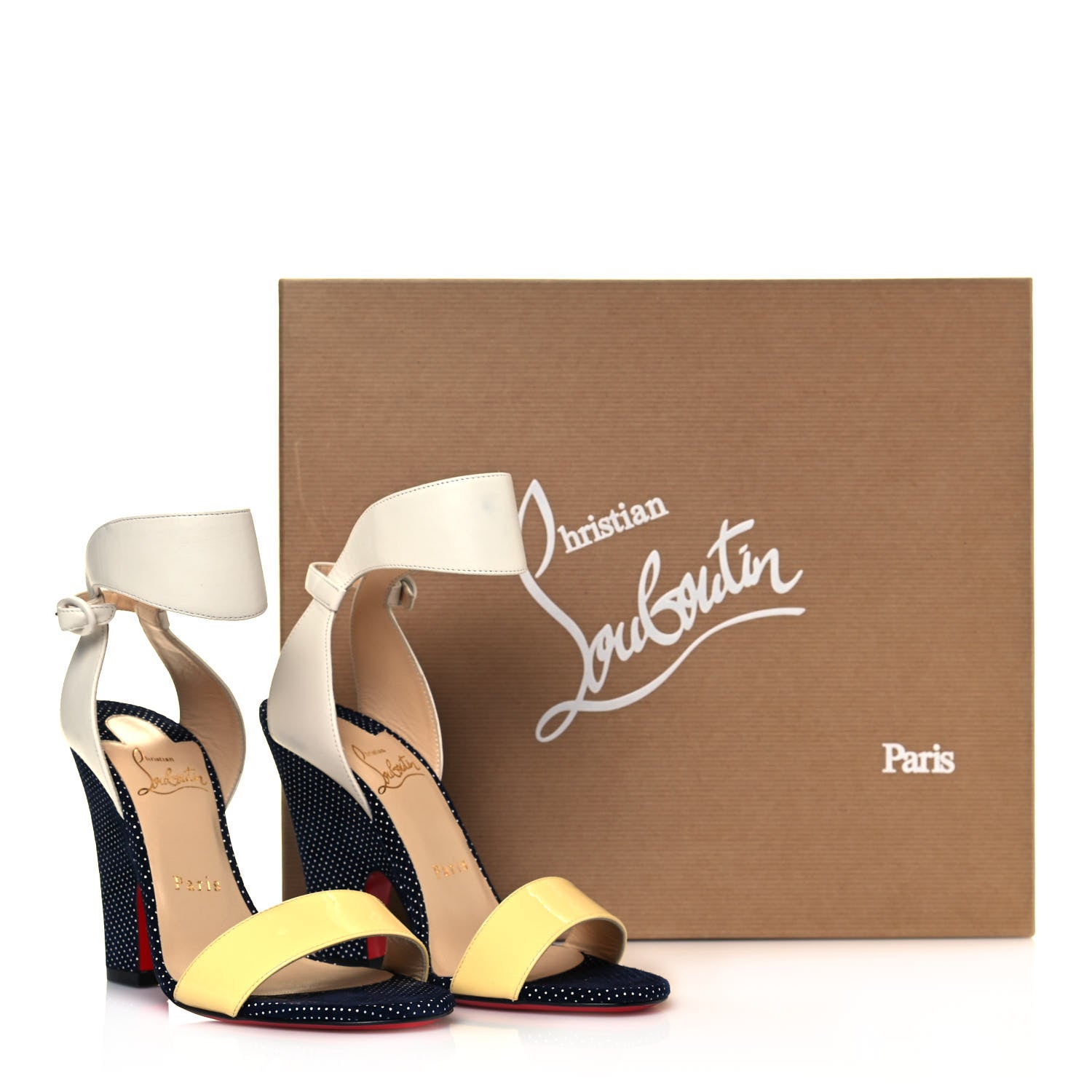 Christian Louboutin Suede Calfskin Patent Arletissima 100 Sandals 37 Blue White Yellow 10 of 10