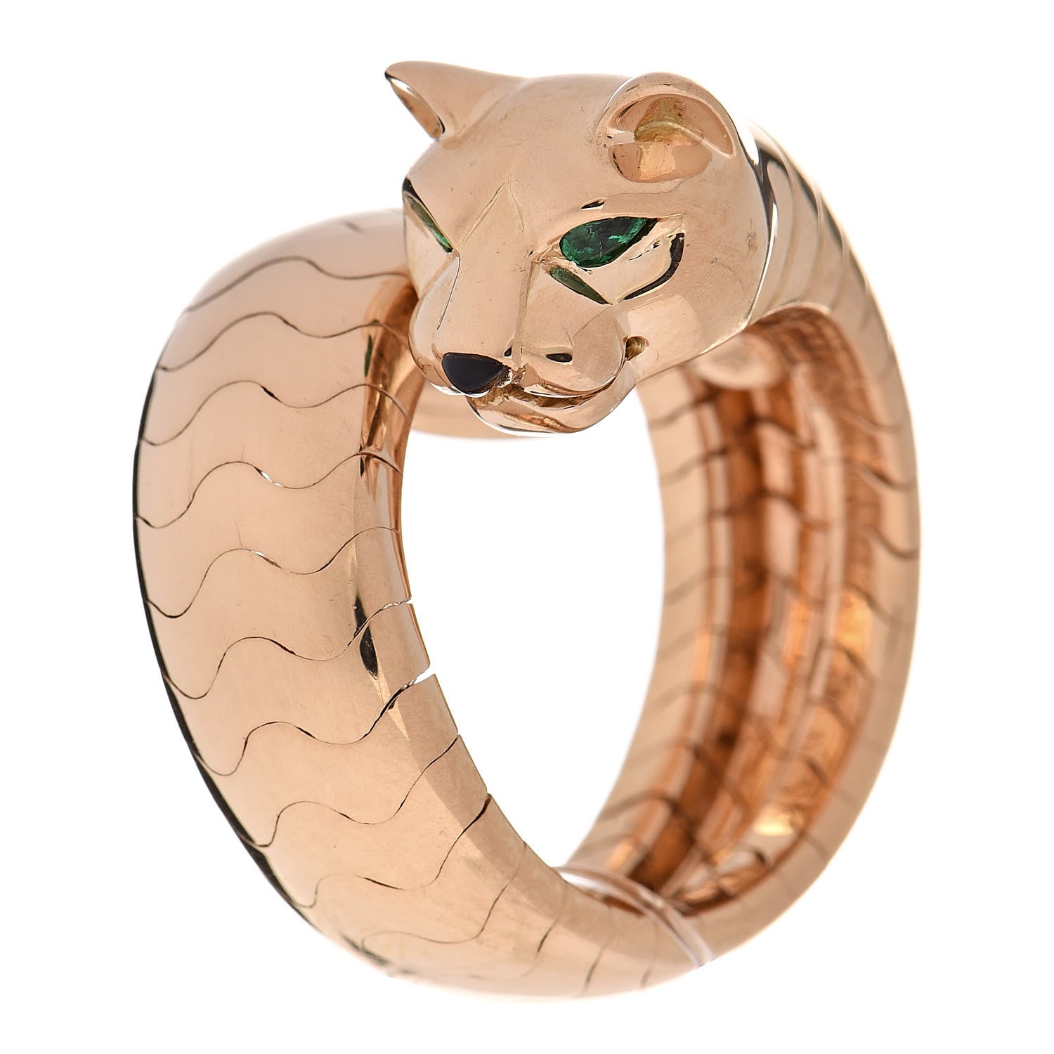 Cartier 18K Yellow Gold Tsavorite Onyx Panthère De Bypass Ring 54 6.75 1 of 5