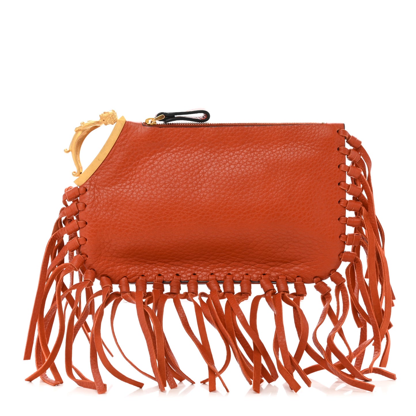 Calfskin C-Rockee Sagittarius Fringe Clutch Red