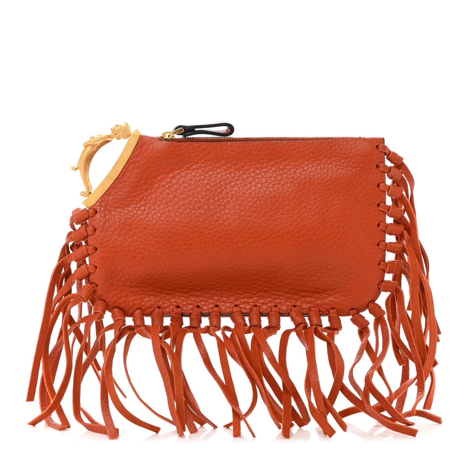 Valentino Garavani Calfskin C-Rockee Sagittarius Fringe Clutch Red 1 of 10