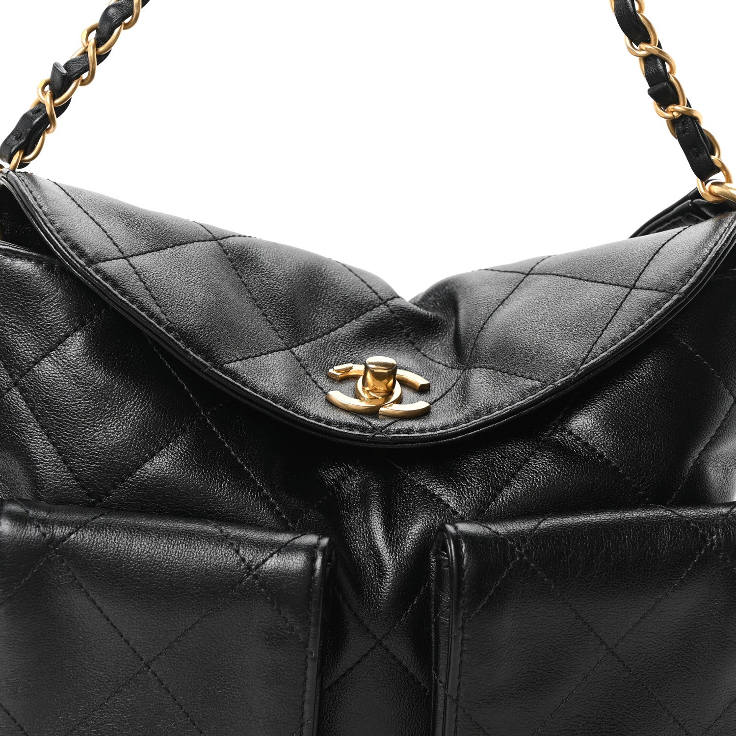 Chanel Shiny Calfskin Quilted Small Supple Twins Hobo Bag Black 8 of 10