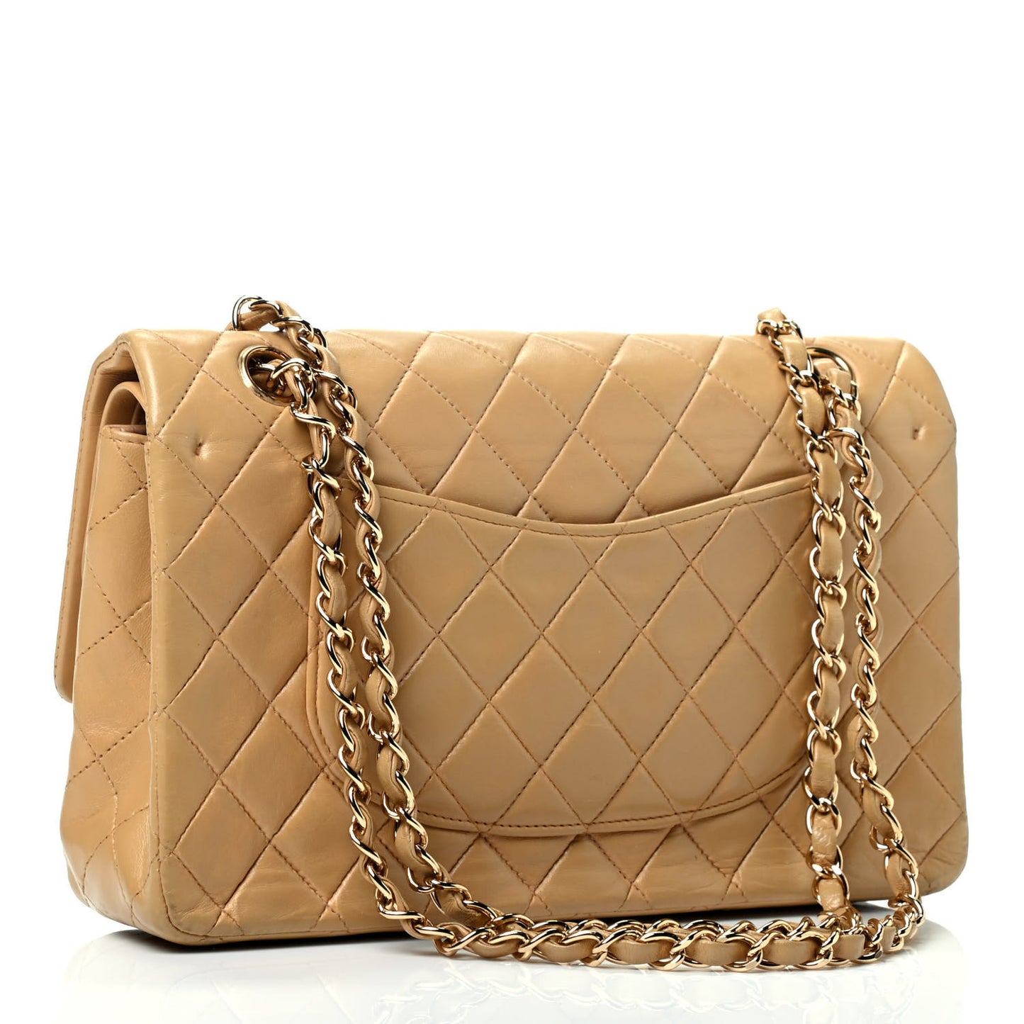 Lambskin Quilted Medium Double Flap Beige