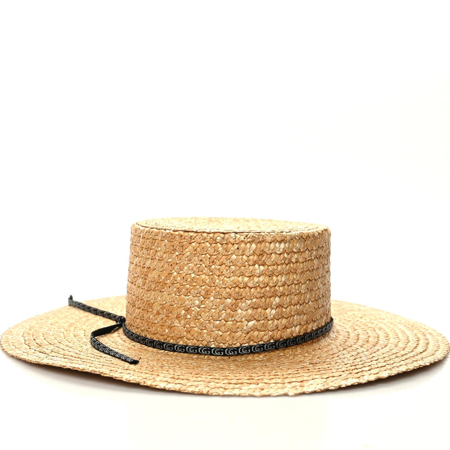 Gucci Straw Grosgrain Wide Brim Hat M Beige Black 4 of 8