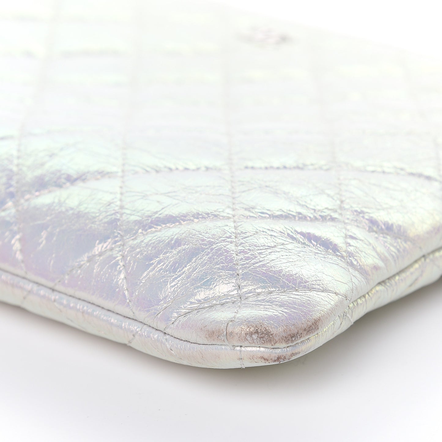 Iridescent Crumpled Calfskin CC Ripples Medium Cosmetic Case White