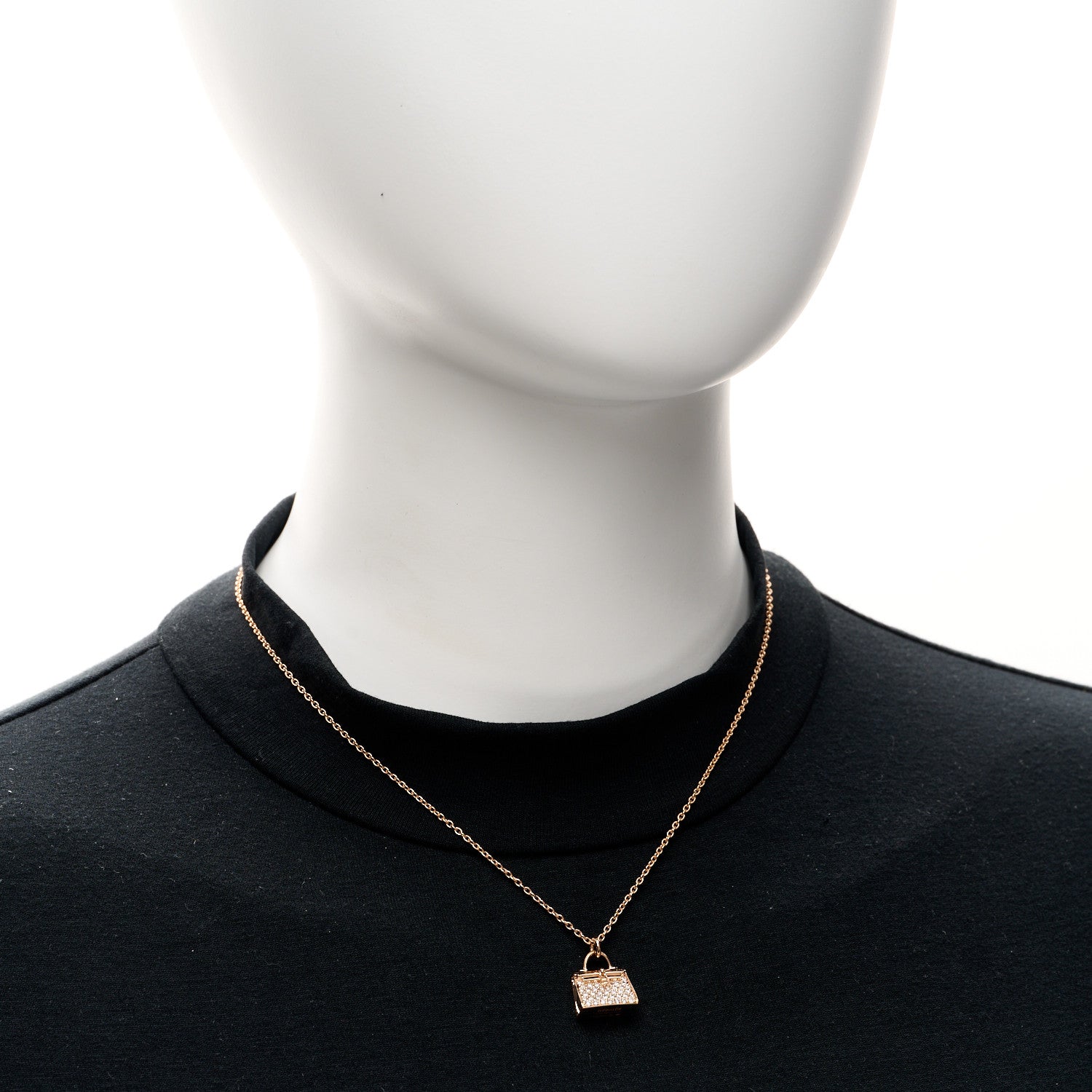 Hermes 18K Rose Gold Diamond Kelly Amulettes Pendant Necklace 2 of 6