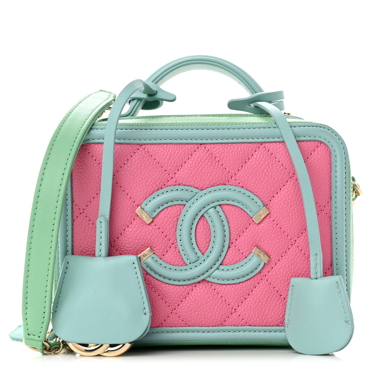 Chanel Caviar Quilted Small CC Filigree Vanity Case Pink Green Blue 1 of 15