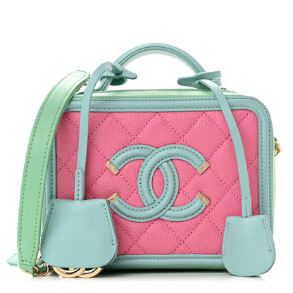 Chanel Caviar Quilted Small CC Filigree Vanity Case Pink Green Blue 1 of 15