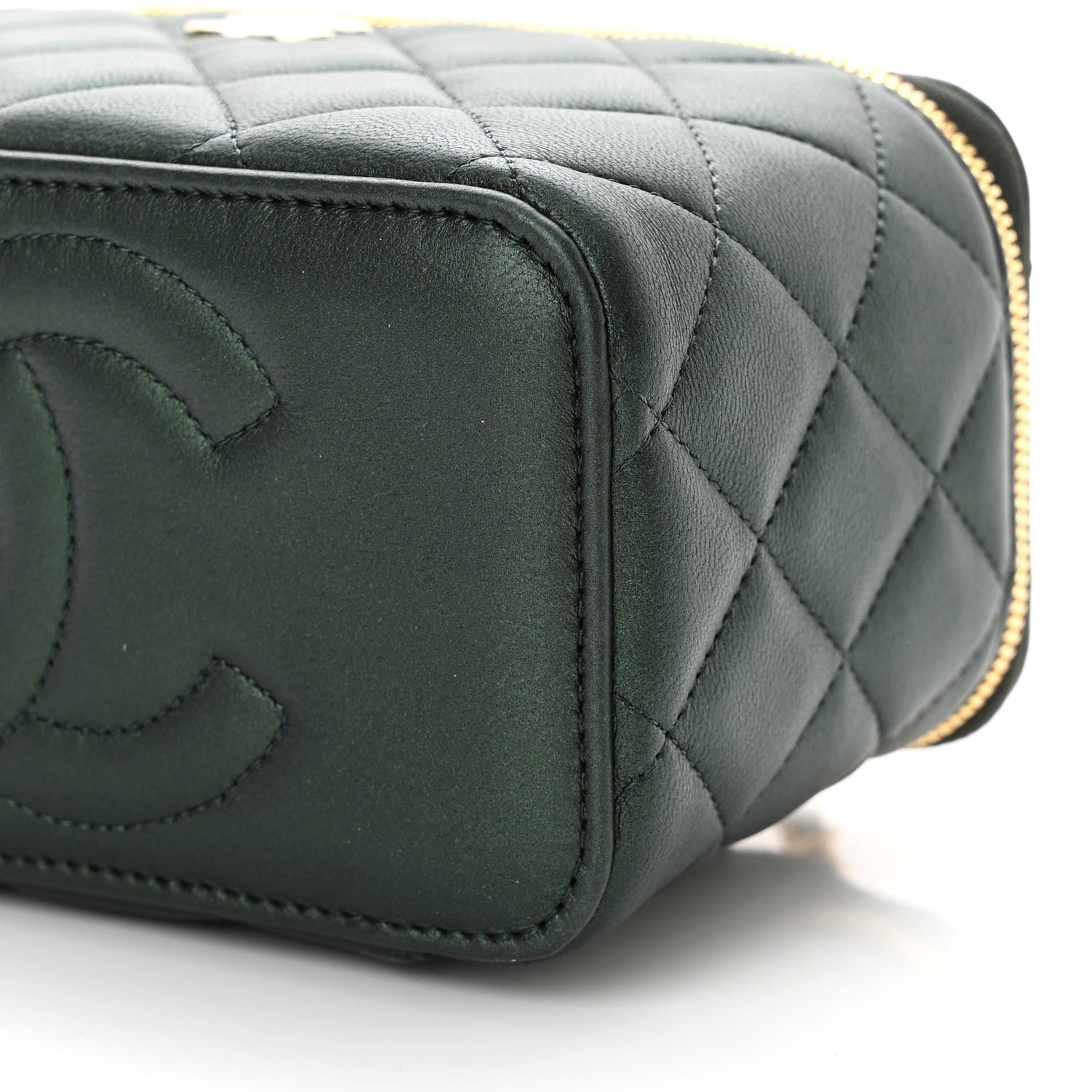 Chanel Iridescent Lambskin Quilted Small Top Handle Vanity Case With Chain Dark Green 10 of 11