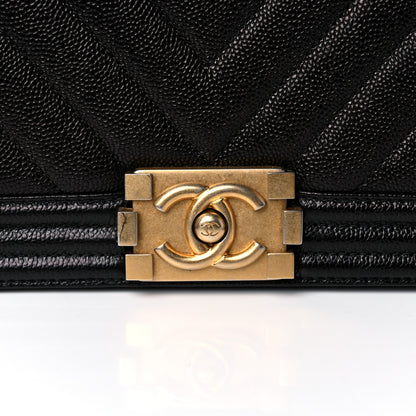 Chanel Caviar Chevron Quilted Medium Boy Flap Black 15 of 17