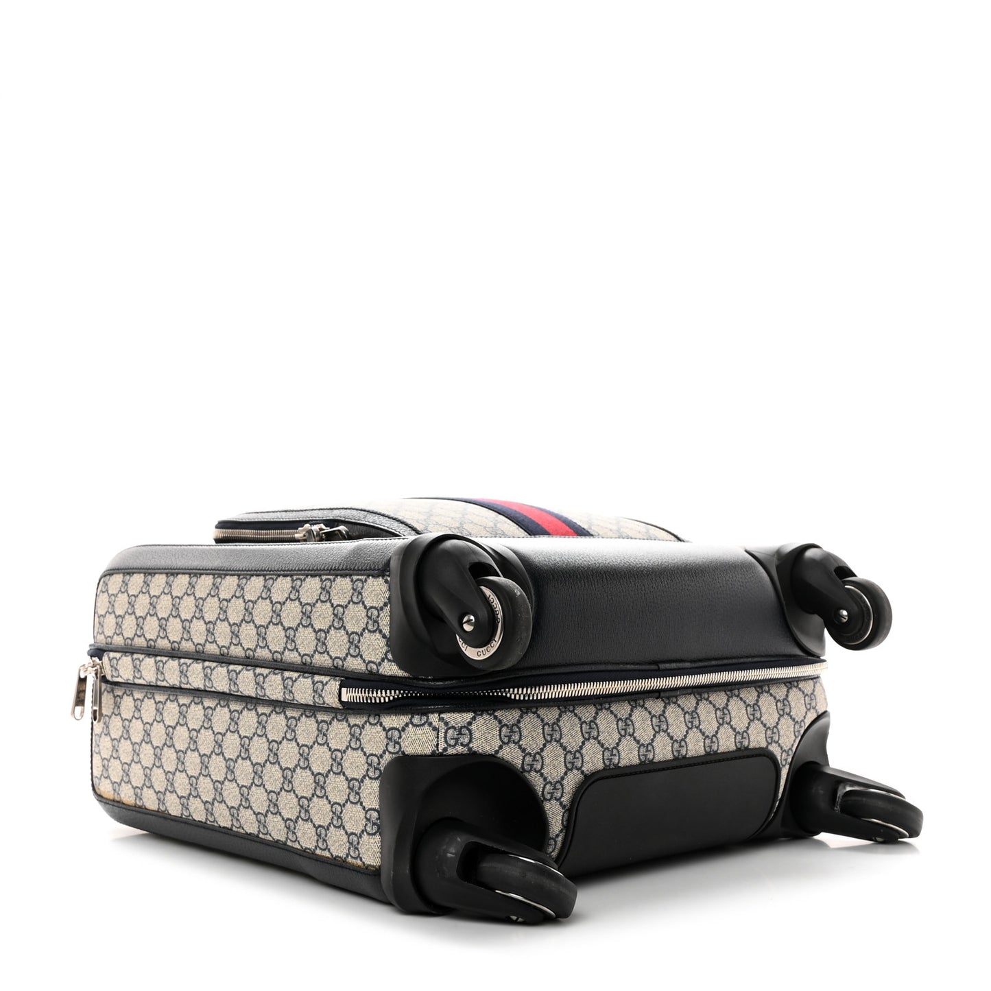 GG Supreme Monogram Textured Dollar Calfskin Web Small Savoy Cabin Trolley Beige Blue